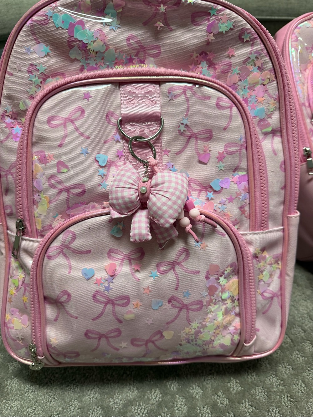 Miss Gwen’s omg Pink Bow-Print Kids Backpack with Removable Gingham Bow Charm
